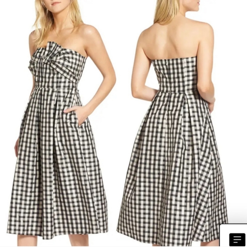 Retro Black & White Gingham Taffeta  Dress 1901 Midi Bow Bust Detail 4